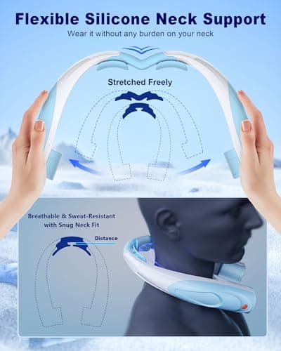 Tenvolti Portable Neck Fan - 6000mAh Rechargeable Personal Fan with 6 Speeds, 360° Cooling Surround Airflow, 20H Long Battery Life Hands-Free Wearable Fan for Outdoor Travel, Office, and Sports - Thumbnail 6