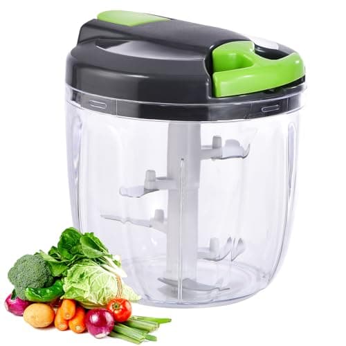 Ziweaye Manual Food Processor Vegetable Chopper, Portable Hand Pull String Garlic Mincer Onion Cutter for Veggies, Ginger, Fruits, Nuts, Herbs, etc., （900ml,Gray-green） - Image 1