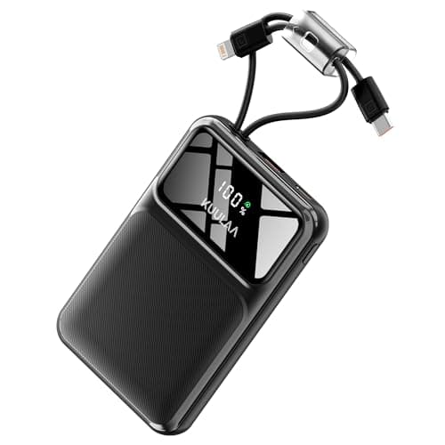 Kuulaa Portable Charger with Built in Cables 10000mAh, Slim Travel Power Bank with LED Display, 22.5W Fast Charging Battery Pack for iPhone 17 16 15 14 13 12 Android,Black - Image 1