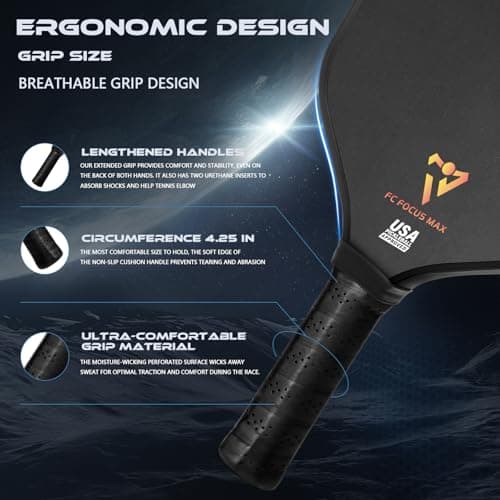 T700 Carbon Fiber Pickleball Paddles, Pickleball Set 16mm Pickle Ball Rackets with CMS Matte Surface Lightweight Honeycomb Core & Durable Edge Guard Protector Larger Sweet Spot - Thumbnail 5