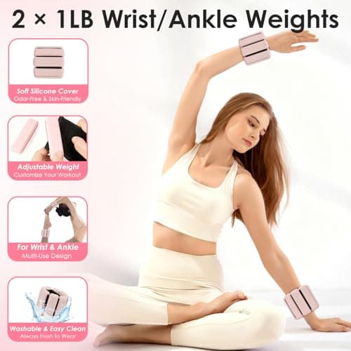 16 PCS Pink Pilates Ring and Ball Set for Women with 15" Magic Circle, Home Pilates Equipment Kit with Adjustable 1LB Ankle Wrist Weight, Resistance Band, Gliding Discs, Pilates Essentials Accessories - Thumbnail 3