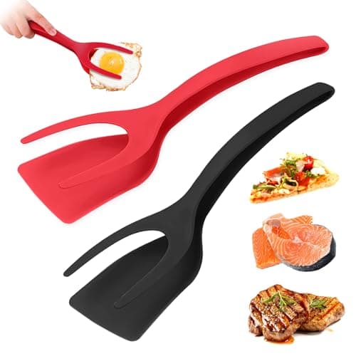 Egg Flipper Spatula Tongs 2 PCS Spatula for Non Stick Frying Pan 2 in 1 Grip & Flip Kitchen Tongs, High Heat Resistant BPA Free Cooking Utensils, Ideal Cookware for Pancakes, Fish, Eggs, Toast - Image 1