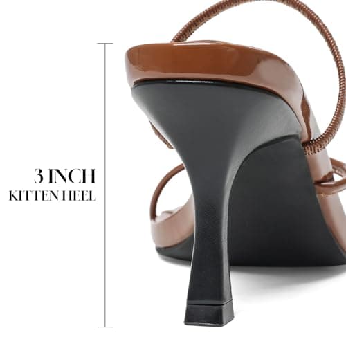 COMFITORIA Kitten Heel Sandals for Women Square Open Toe Flip Flop Heels Sandals Strappy 3 Inch Thong Low Heels Summer Fashion Beach Vacation Dress Shoes,Brown,Size 9.5 - Thumbnail 5
