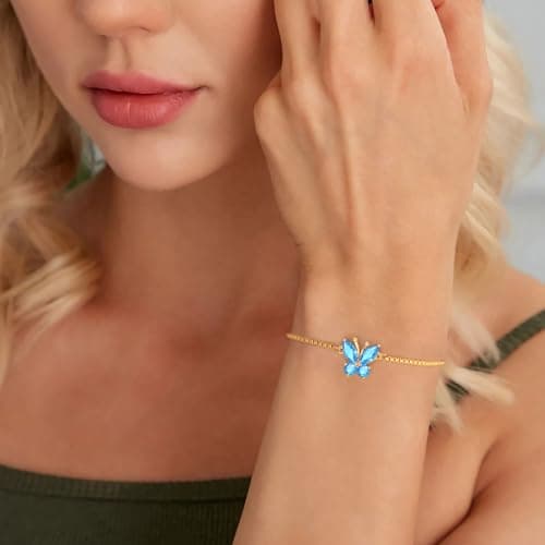 Sistble July Birthstone Bracelet, July Birthday Gifts for Women Gold Plated Butterfly Bracelets Dainty Ruby Birthstone Jewelry Mothers Day Christmas 16th 21st Birthday Gifts for Her - Thumbnail 4