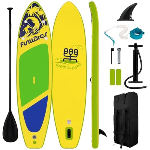 FunWater SUP Inflatable Stand Up Paddle Board Ultra-Light Inflatable Paddleboard with Accessories, Fin, Adjustable Paddle, Pump, Backpack, Leash