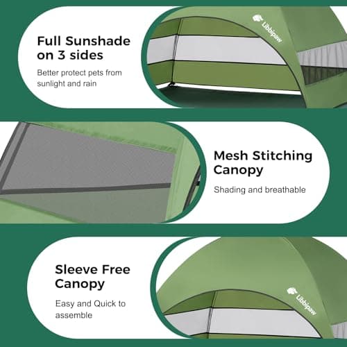Libbipaw Windproof Elevated Dog Bed with Canopy & Stakes, 3-Sided 90% UV Block, Chew-Proof Teslin Mesh Mat for Large Dogs up to 150lbs(Green X-Large) - Thumbnail 3