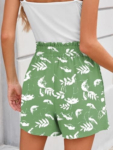 DEARCASE Women's Wide Leg Shorts with Pockets Green White Flowers XX-Large Lightweight High Waisted Adjustable Tie Knot Loose Fit Summer Lounge Cute Trousers - Thumbnail 3