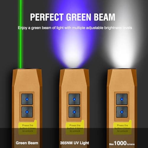ERITOM Rechargeable EDC Flashlight USB C with White Light, UV and Green Beam 1000 Lumens Portable Flat Flashlight,Programming dimming，for Night Duty, Emergency Repair Brown - Thumbnail 2