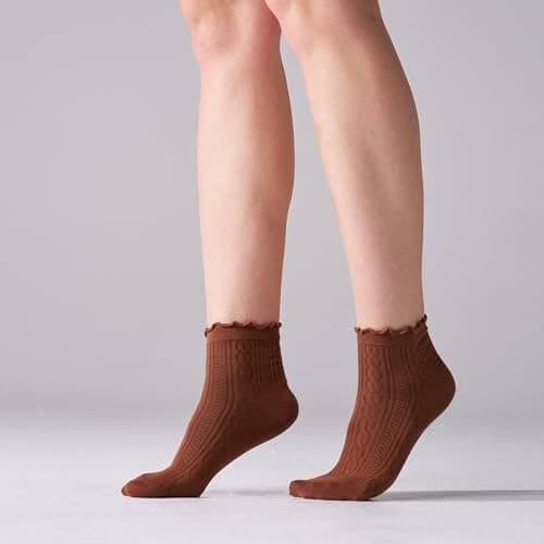 Mosithings 6 Pairs Ruffle Socks For Women Casual Ankle Socks Retro Soft，Color Mix,S - Thumbnail 6