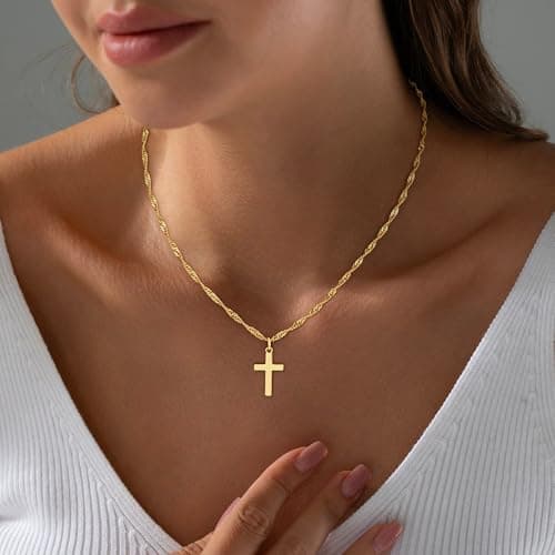 Fezodo Easter Gifts for Teens Cross Necklace - 18K Gold Plated Cross Pendant Necklace Kids Valentines Day Gifts for School Baptism Religious Faith Jewelry - Thumbnail 2