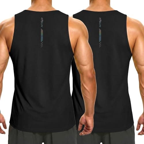 KPSUN Men's Tank Tops Quick Dry Athletic Gym Fitness Muscle Sleeveless Shirts for Beach Running Workout Casual(Black/Black M) - Image 1