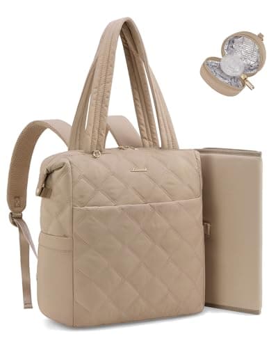 LOVEVOOK Diaper Bag Backpack,Diaper Bag Tote for Mom Dad with Changing Pad,Insulated Pockets, Convertible Lightweight Baby Backpack with Pacifier Case（Khaki）
