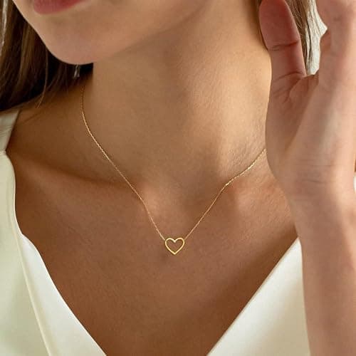 BAYLAY Heart Necklace for Women Girls, 18K Gold Plated Small Heart Necklace Gold Necklace for Women Trendy Teen Girl Gifts Trendy Stuff Gold Jewelry Christmas Valentines Gifts for Her Women Girls - Thumbnail 2