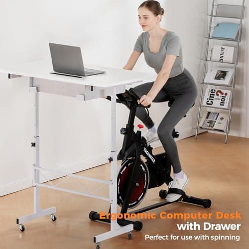 COMHOMA Small Standing Desk Adjustable Height Small Computer Desk Mobile Portable Rolling Laptop Table with Wheels 32" Computer Workstation Sit Stand Desks Portable Standing Table Treadmill desks - Thumbnail 3