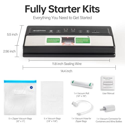 GERYON Vacuum Sealer Machine – Automatic Food Vacuum Sealer for Dry & Moist Food, Compact with LED Touch Panel, Includes Zipper Bags & Roll, Perfect for Sous Vide & Freezer Storage (Silver) - Thumbnail 2