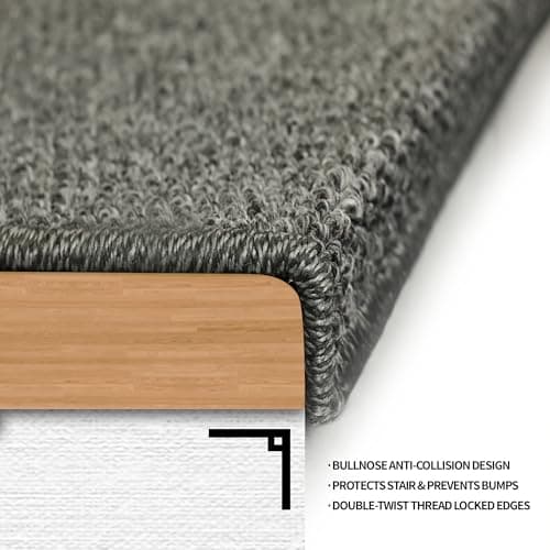 Bullnose Carpet Stair Treads, 14Pack - 29.5"x9.5"x1.5" Stair Treads Non-Slip for Wooden, Peel and Stick Stair Runner, Edging Stair Protectors, Pet Friendly, Washable (14, Gray) - Thumbnail 6