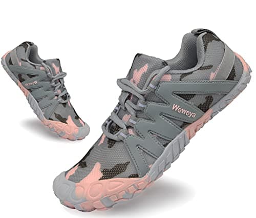 Weweya Women's Minimalist Barefoot Shoes Low Zero Drop Trail Running 5 Five Fingers Size 10.5 11 Wide Toe Box for Female Lady Parkour Road Sport Pink Camo US Size 10.5 - Image 1