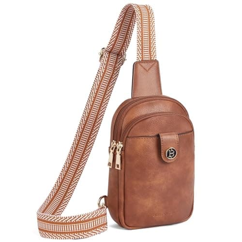 BOSTANTEN Small Sling Bag Crossbody Bags for Women Crossbody Trendy Purse Leather Chest Bag, Brown - Image 1
