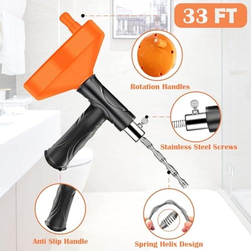 Drain Snake Auger (33 Feet), Plumbing Snake Drain Hair Clog Removal Tool, Sink Unclogger Drain Cleaner Tool for Bathroom Kitchen Tub Shower with Gloves - Thumbnail 2