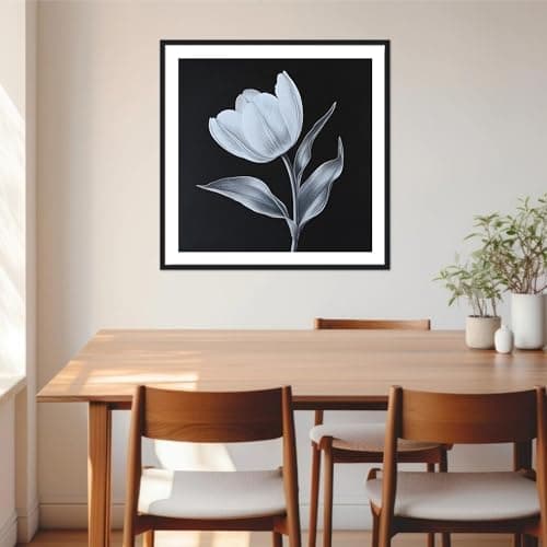 Moonow7 Tulip Flower Wall Art Prints, Black White Poster for Living Room, Bedroom, Kitchen or Bathroom Decoration, Minimalist Floral Artwork, Unframed Size 30x30 cm / 12x12” - Thumbnail 5