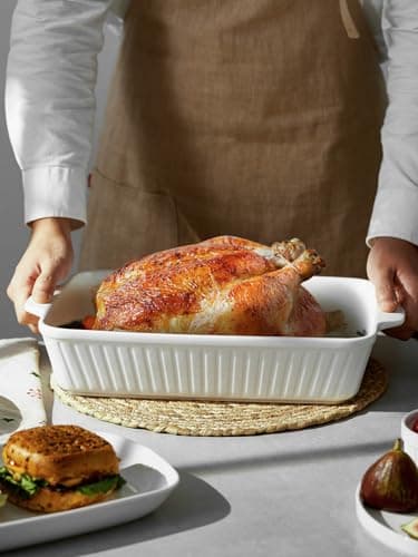 DOWAN Casserole Dish, 9x13 Ceramic Baking Dish, Large Lasagna Pan Deep for Oven, 4.2 Quarts Baking Pan with Handles, Oven Safe and Durable Bakeware for Lasagna, Home Decor, Wedding Gift, Soft White - Thumbnail 4