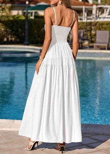 KIRUNDO Summer Dresses for Women Spaghetti Strap Sleeveless High Waist Flowy Boho Maxi Dress Beach Vacation Long Sundress(White, XX-Large) - Thumbnail 4