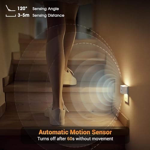 JandCase Motion Sensor Night Light, Night Lights Plug into Wall with Adjustable Brightness, Motion Activated Night Light, 3000K Warm White, for Kids Bathroom Hallway Kitchen Bedroom - Thumbnail 5