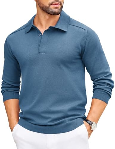 COOFANDY Mens Polo Sweater Slim Fit Ligthweight Pullover Fall Sweater with Collar - Image 1
