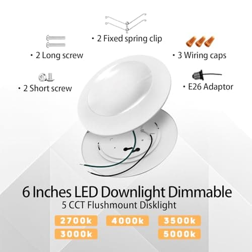 AHIMORI 6 Inch LED Recessed Downlight Dimmable 15W 5CCt Warm White Light to Daylight 5000K Flush Mount Ceiling Light Ultra Thin Driverless Retrofit Can Light for Kitchen Bathroom Living Room 6 Pack - Thumbnail 4