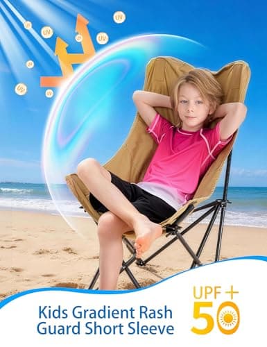 Roadbox Boys Rash Guard Short Sleeve, Swim Shirt UPF 50+ Sun Protection, Quick Dry Kids Rashguard Water Shirt for Surf Beach - Thumbnail 3