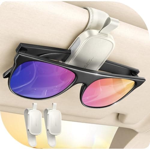 JOYROOM Sunglass Holder for Car Visor Sunglasses Holder Clip [Real One-Handed Operation] [Soft Foam Protection] [Non-Slip] Magnetic Leather Visor Organizer & Accessories Interior Gift for Women Men - Image 1