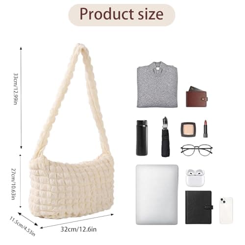 Women's Travel Tote Bag, Soft and fluffy Quilting Shoulder Bag, Crossbody bag with compartments and zipper，Suitable for Women's Daily Work and Trave（Rose Pink） - Thumbnail 5