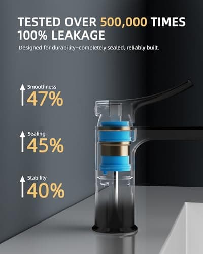 BELZ Black Bathroom Faucet 1 Hole, Modern Vanity Faucet for Bathroom Sink, Lead-Free Single Handle Basin Faucet with Pop-up Drain - Thumbnail 4