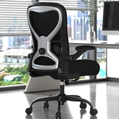 CASASIO Office Desk Chair with Ergonomic Lumbar Support, Extra-Thick Seat Cushion, Flip-up Arms, Breathable Mesh Back, Computer Task Chair for Home Office - Image 1