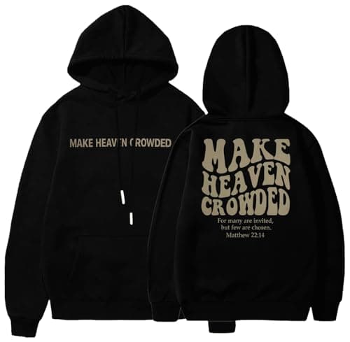 JINTING Christian Hoodies Women Make Heaven Crowded Sweatshirt Religious God Pullover Inspirational Long Sleeve Tops Black - Image 1