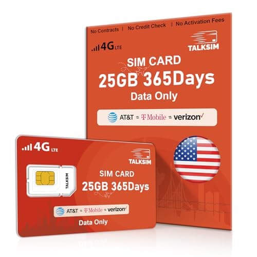 TALKSIM Data SIM Card 25GB 365Days,4G LTE USA Data Only SIM Card Support AT&T, T-Mobile and Verizon, Compatible with Unlocked Security Camera/Trail Hunting Camera/WiFi Mobile Hotspot, No Contract - Image 1