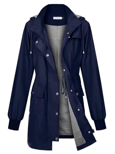 PITINAN Rain Coats for Womens Lightweight Rain Jackets Women with Striped Lined Waterproof Jackets For Women for Rainy Days Navy S - Image 1