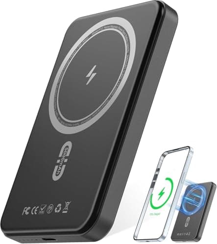 Magnetic Power Bank 5000mAh,Magnetic Portable Charger for iPhone with Type-C Cable,Slim Portable Wireless Magnetic Power Bank, Magnetic Battery Pack for iPhone 16/15/14/13/12 Series (Matte Black) - Image 1