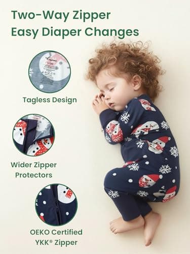 Infant Boys Girls Outfit Clothes Set Newborn Baby Romper Bamboo Long Sleeve Zipper Bodysuit Jumpsuit (Christmas Snowman, 1-3M) - Thumbnail 3