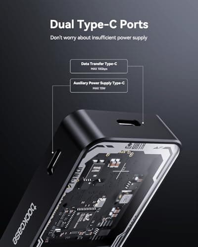 DOCKCASE Explorer Edition M.2 NVMe SSD Enclosure,Support 10s PLP Prevents Write Data Loss,USB 3.2 Gen 2 Type-C (10 Gbps), fits NVMe PCIe,Size 2230/2242/2260/2280,Support M-Key B+M Key UASP - Thumbnail 4