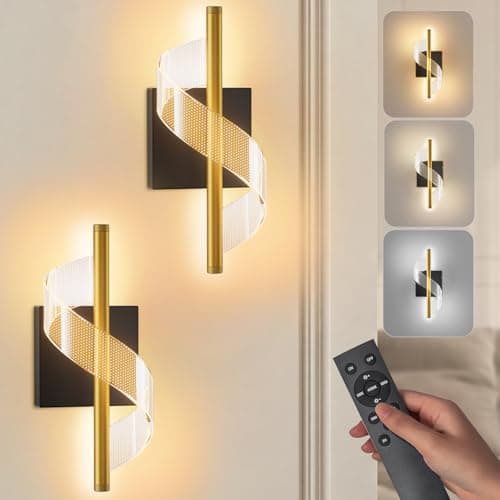 T-SUNUS Battery Operated Wall Sconces Set of 2, Rechargeable Wall Lights with Remote Control, Dimmable/3 Color/Memory Magnetic Wall Lighting, Wireless Wall Decor for Living Room, Bedroom, Hallway - Image 1