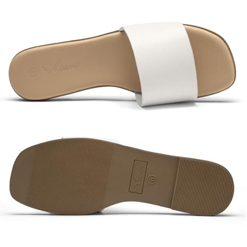 Athlefit White Flat Sandals for Women Square Toe Comfortable Slip On Summer Dressy Casual Slide Sandals Size 7 - Thumbnail 5