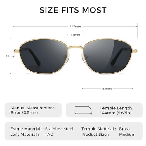 SUNGAIT Retro Square Rectangle Polarized Sunglasses for Womens Mens Metal Frame UV400 Protection - Thumbnail 5