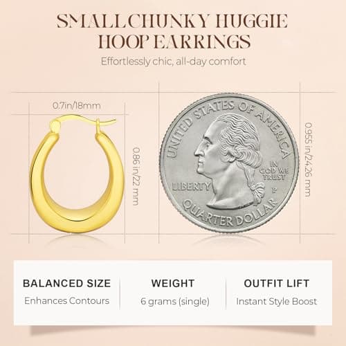 Eyeshock Small Chunky Hoops 18K Gold Plated Huggie Earrings for Women Sterling Silver Hypoallergenic Trendy Earrings - Thumbnail 4