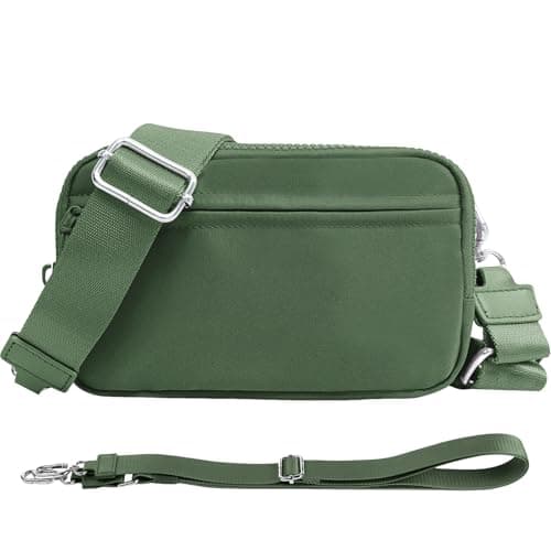 NBERMOTION Checkered Nylon Wristlet Wallets for Women RFID Blocking Purse With Credit Card Holder & Crossbody Strap(Pea Green2) - Image 1