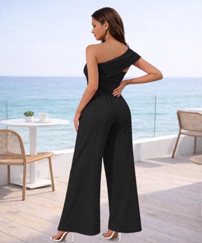 knowfashionstyle Jumpsuit For Women Dressy Off Shoulder Casual Wide Leg Pants Formal Jumpsuits Party Sexy One Piece Outfits Black M - Thumbnail 5