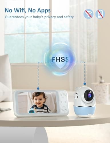 Buradin 1080P Baby Monitor No WiFi, Pan Tilt 4X Zoom 5000mAh Battery Video Baby Monitor with Camera and Audio, 2-Way Talk, Night Vision, VOX, 1200FT - Thumbnail 4