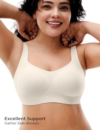 Lehoba Wireless Bras for Women with Supportive, Seamless Comfortable Push Up Full Coverage Bralettes Cream - Thumbnail 3