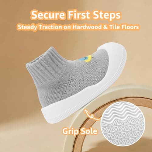 STQ KIDS Baby Boy Slippers Non Slip Babies Sock Shoes for First Walking with Soft Sole Wide Toe Box Toddler Boys Barefoot Sneakers for Prewalker Indoor Outdoor Grey Rocket Infant Size 4 (9-12 Months) - Thumbnail 6