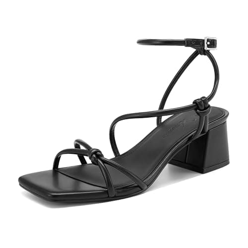 Athlefit Black Chunky Heels for Women Summer Ankle Strap Block Heels Sandals Sexy Open Square Toe Strappy Heels for Dancing Prom Dress Party Office 8 - Image 1